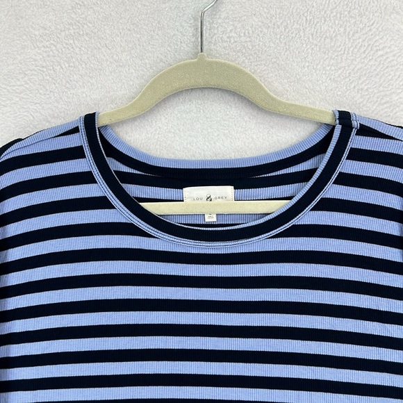Lou & Gray Womens Top Sz L Blue Striped Rayon Blend Knit Scoop Neck Long Sleeves - Picture 3 of 11